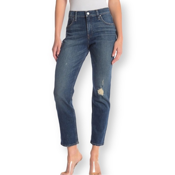 Hudson Jeans Denim - EUC Hudson Jessi Boyfriend Jeans Distressed Blue Relaxed Cropped Size 26